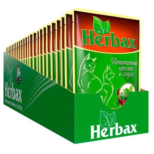 Влажный корм HERBAX для взрослых кошек аппетитный кролик с травами в соусе (100 гр х 24 шт)