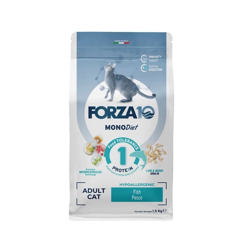 Forza10 Regular Diet сухой корм для взрослых кошек при аллергии и повышенной чувствительности к животным белкам с рыбой - 1,5 кг