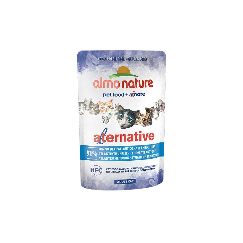 Almo Nature Alternative Adult Cat Atlantic Tuna влажный корм для кошек, с атлантическим ТУНЦОМ, кусочки в бульоне, в паучах - 55 г (24 шт)