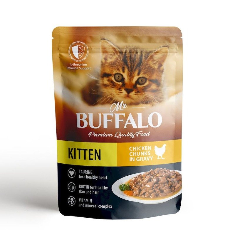 Mr.Buffalo Kitten влажный корм для котят, нежный цыпленок в соусе, в паучах - 85 г х 28 шт