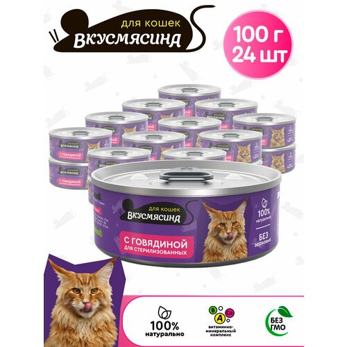 Корм консервированный для стерилизованных кошек вкусмясина с говядиной, 100 г х 24 шт.