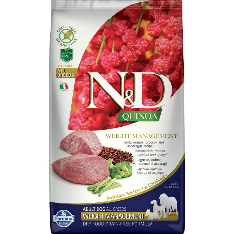 Farmina N&D Dog Grain Free quinoa weight management lamb корм для собак для контроля веса с ягненком и киноа 2,5 кг