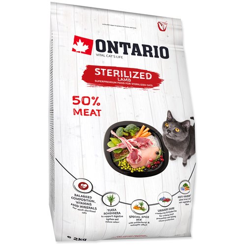 Сухой корм для стерилизованных кошек Ontario с ягненком 2 кг