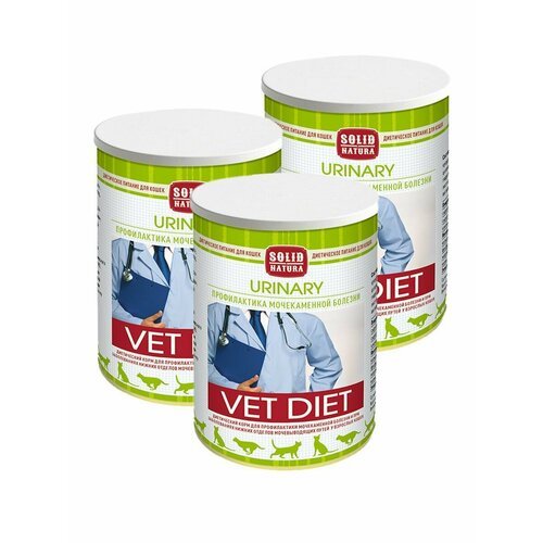 Влажный диетический корм для кошек для профилактики мочекаменной болезни и при заболеваниях нижних отделов мочевыводящих путей, Solid Natura VET Urinary, упаковка 3 шт х 340 г