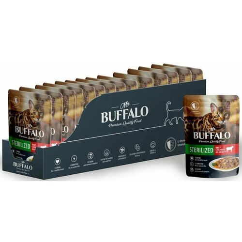 Mr.Buffalo Влажный корм для стерилизованных кошек Sterilised, говядина в соусе, 85 г, 24 шт