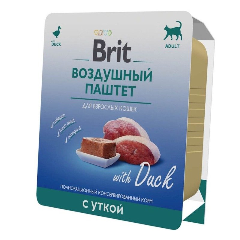 Brit Premium полнорационный влажный корм для кошек, воздушный паштет с уткой, в ламистерах - 100 г