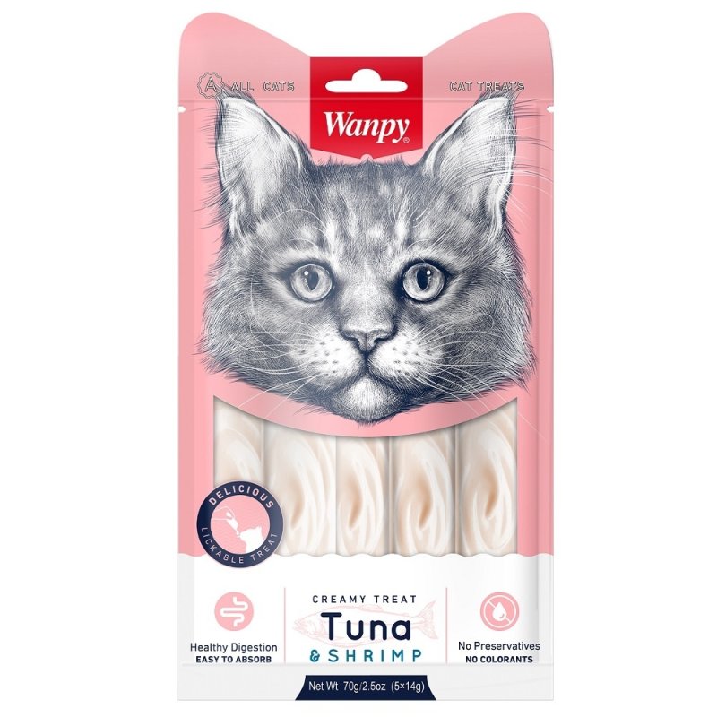 Wanpy Wanpy лакомство для кошек «нежное пюре» из тунца и креветок (70 г)