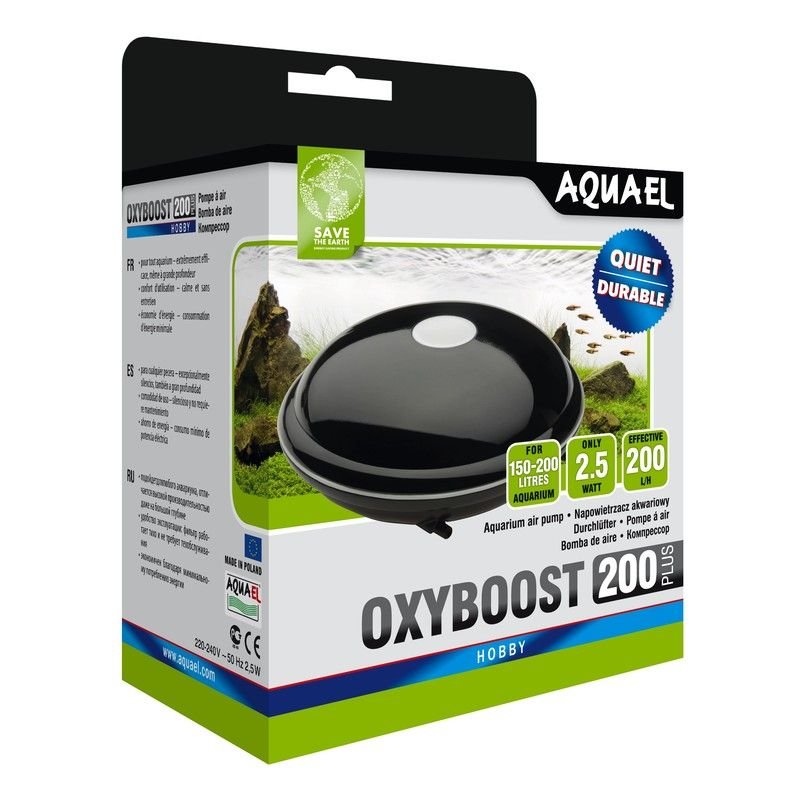 Компрессор AQUAEL OXYBOOST 200 plus для аквариума 150 - 200 л (200 л/ч, 2.5 Вт, 2 канала, нерегулируемый)