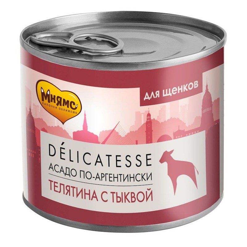 Мнямс Delicatesse \'Асадо по-аргентински\' влажный корм для щенков паштет из телятины с тыквой, в консервах - 200 г х 12 шт