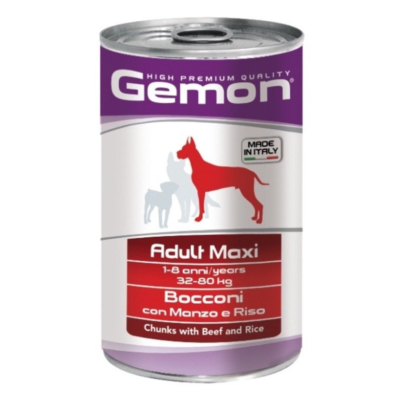 Gemon Gemon Dog Maxi консервы для собак крупных пород кусочки говядины с рисом - 1250 гр х 12 шт