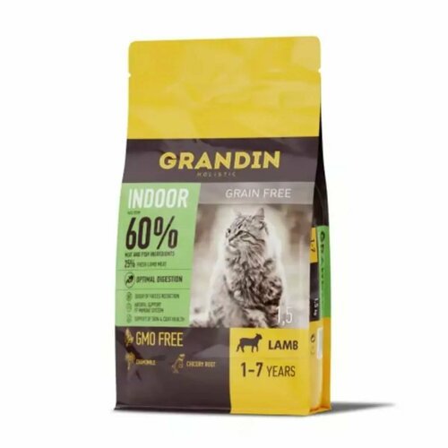 Grandin Indoor Сухой корм для кошек, с ягненком, 1,5 кг