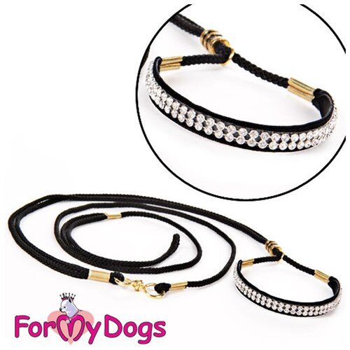 Ринговка для собак малых и средних пород ForMyDogs, черная с белыми кристаллами, для дрессировки и выставки, длина 120 см