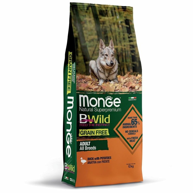 Monge Monge Dog BWild GRAIN FREE беззерновой корм из мяса утки с картофелем для взрослых собак всех пород