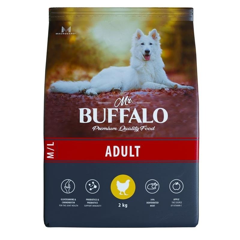 Mr.Buffalo Mr.Buffalo сухой корм с курицей для взрослых собак всех пород (14 кг)