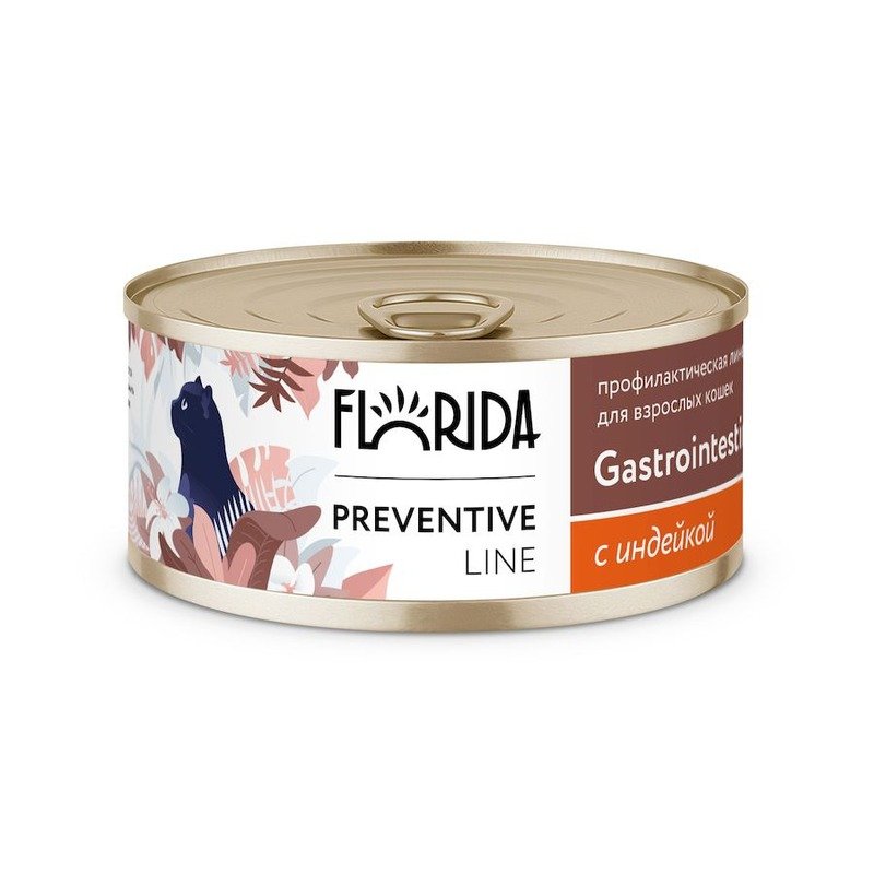 Florida Preventive Line Gastrointestinal полнорационный влажный корм для кошек, поддержание здоровья пищеварительной системы, фарш из индейки, в консервах - 100 г