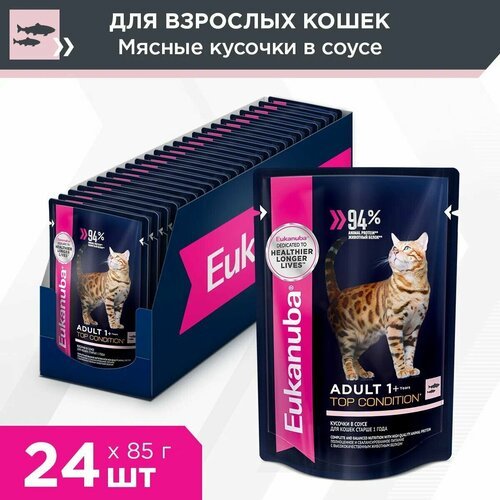 Eukanuba Adult Top Condition влажный рацион с лососем в соусе для взрослых кошек, 85г