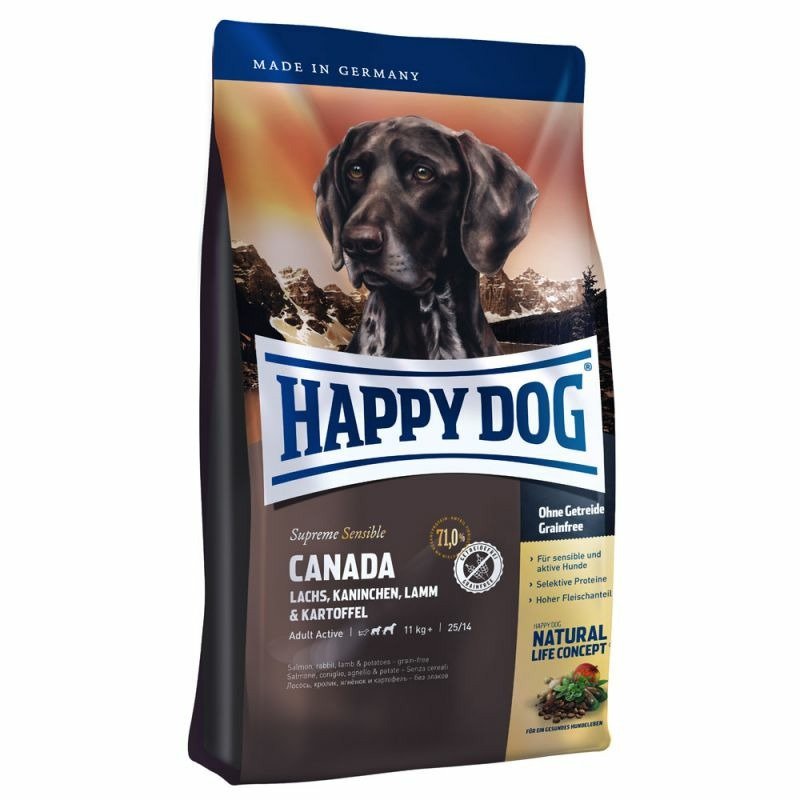 HAPPY DOG Сухой корм Happy Dog Supreme Sensible Canada для взрослых собак с чувствительным пищеварением и аллергией с лососем, кроликом и ягненком - 1 кг