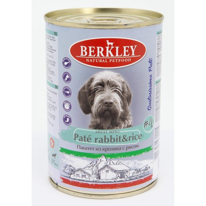 BERKLEY Berkley №4 для взрослых собак всех пород, паштет с кроликом и рисом, в консервах - 400 г