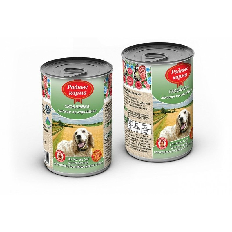 Родные корма Родные корма влажный корм для собак, фарш из скоблянки мясной по-городецки, в консервах - 410 г