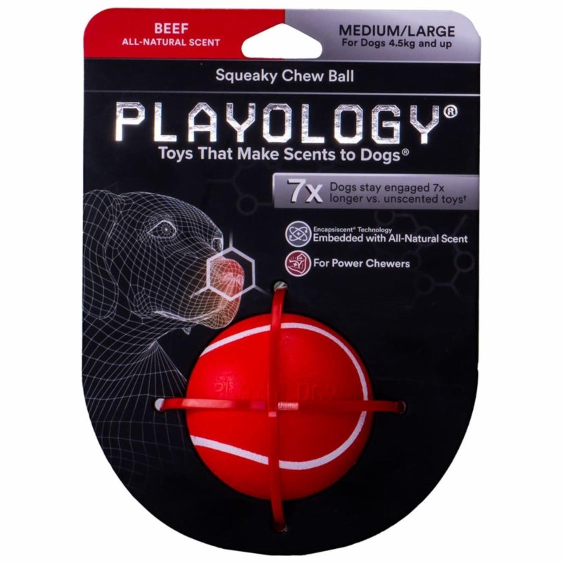 Playology Playology жевательный мяч Playology SQUEAKY CHEW BALL с пищалкой и с ароматом говядины, цвет красный (87 г)