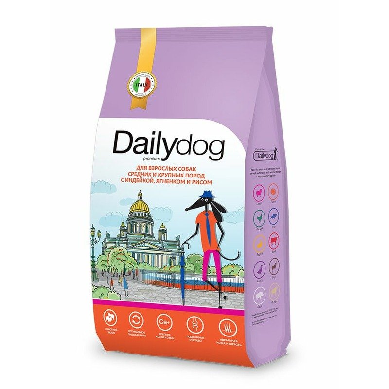 Dailydog Dailydog Casual Line сухой корм для собак средних и крупных пород, с индейкой, ягненком и рисом - 12 кг