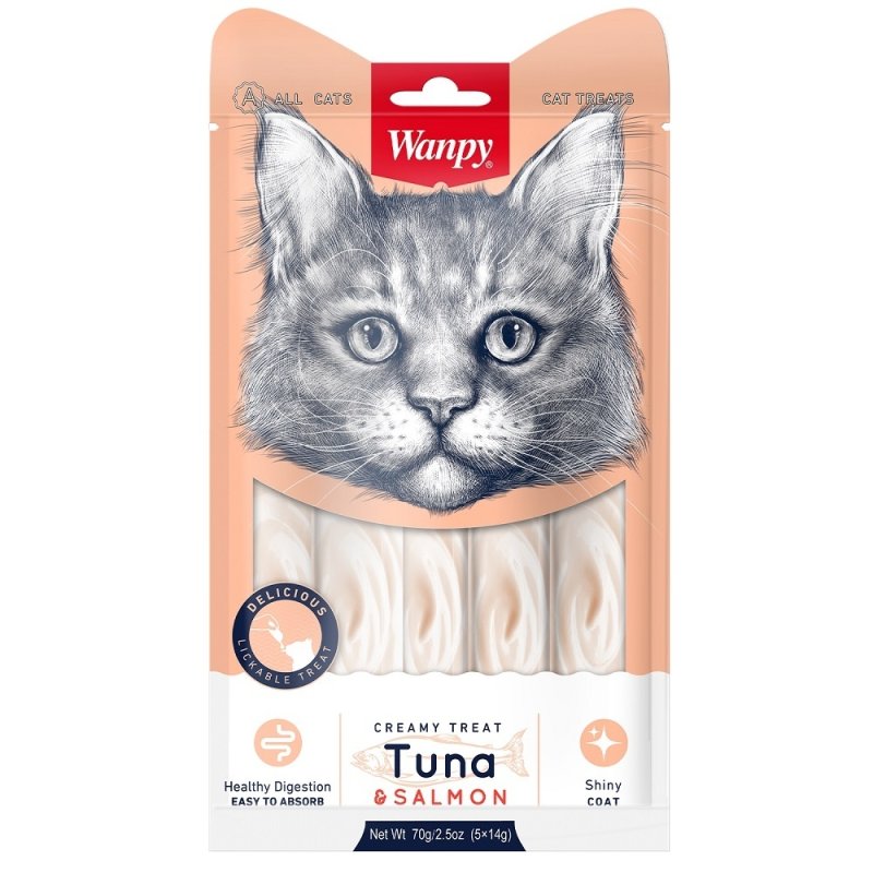 Wanpy Wanpy лакомство для кошек «нежное пюре» из тунца и лосося (70 г)
