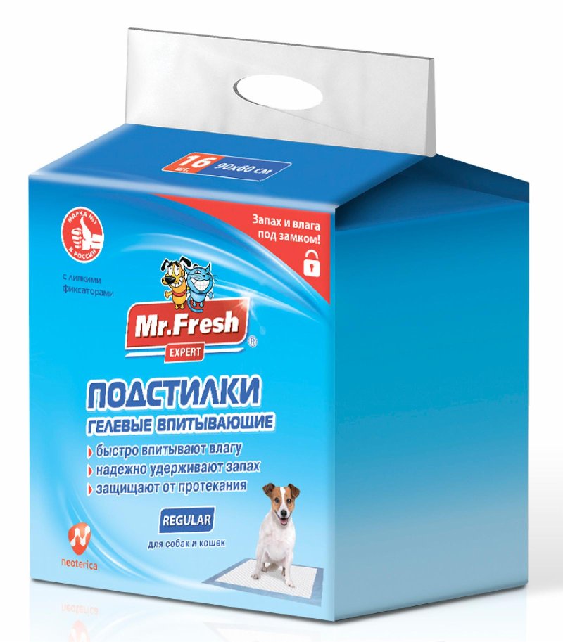 Mr.Fresh Mr.Fresh подстилка-пеленка для кошек и собак Expert  Regular, впитывающая, 16 шт (90*60 см)