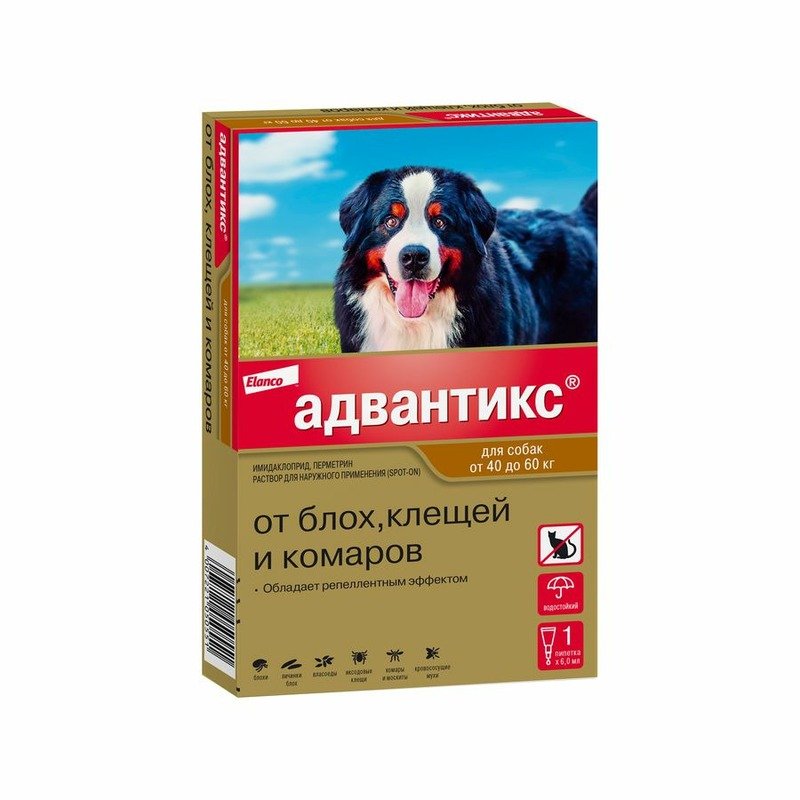 Elanco Адвантикс капли от блох, клещей и комаров для собак весом от 40 до 60 кг - 1 пипетка