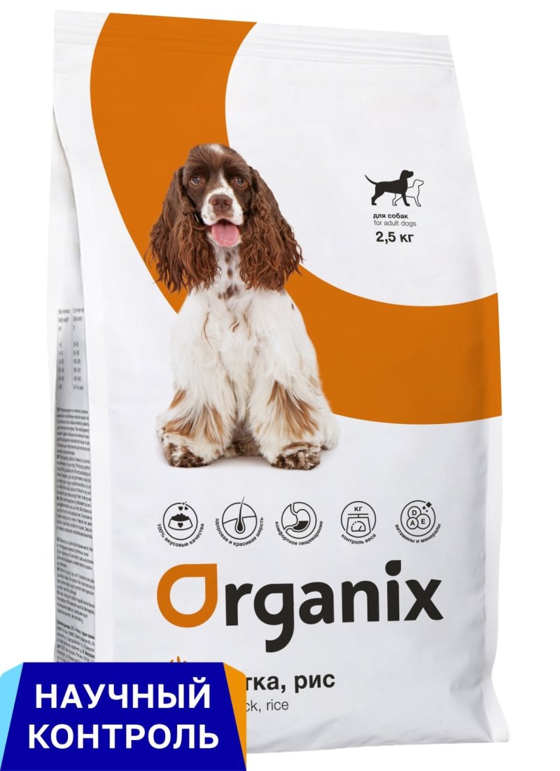Organix Organix полнорационный сухой корм для взрослых собак с уткой и цельным рисом для поддержания оптимального веса (18 кг)