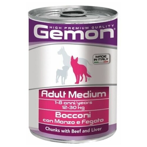 Консервы для собак Gemon Dog Medium средних пород кусочки говядины с печенью 415 г