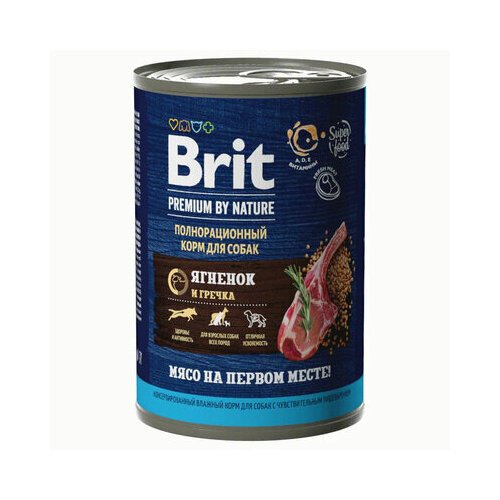 Brit Консервы Premium by Nature с ягненком и гречкой для взрослых собак всех пород с чувстивительным пищеварением 5051113 0,41 кг 58341 (7 шт)