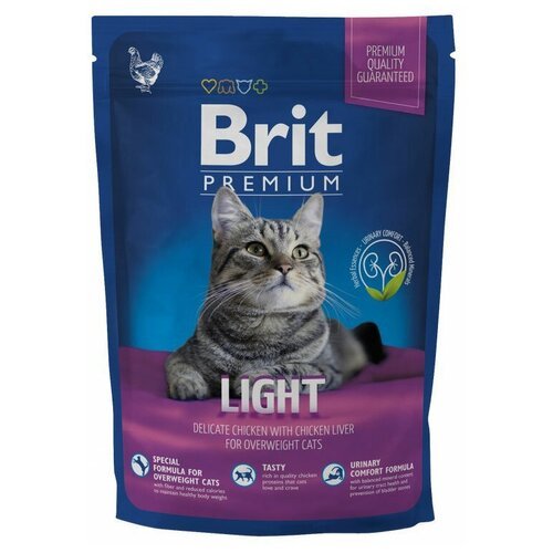 Полнорационный сухой корм Brit Premium Cat Light сухой корм премиум класса с курицей для кошек с избыт. весом 0,8 кг