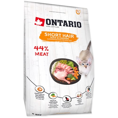 Сухой корм для короткошерстных кошек Ontario с курицей и уткой 2 кг