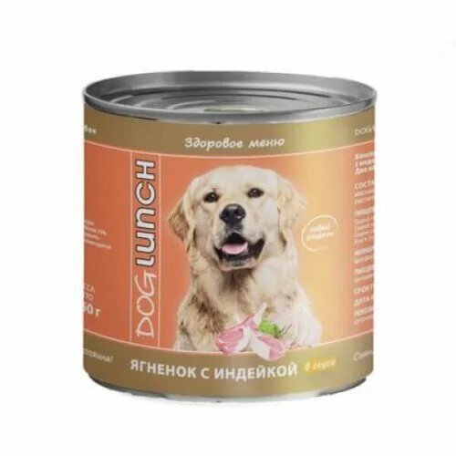 Dog Lunch Консервы для собак с Ягнёнком и Индейкой в соусе 750 гр x 6 шт.