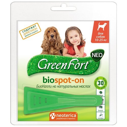 БиоКапли 'GreenFort Neo' для собак 10-25 кг, от блох и клещей, 1,5мл