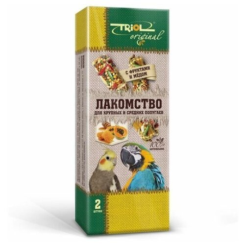 Лакомство для крупных и средних попугаев палочки с фруктами и мёдом TRiOL original 2шт,83г (10 шт)