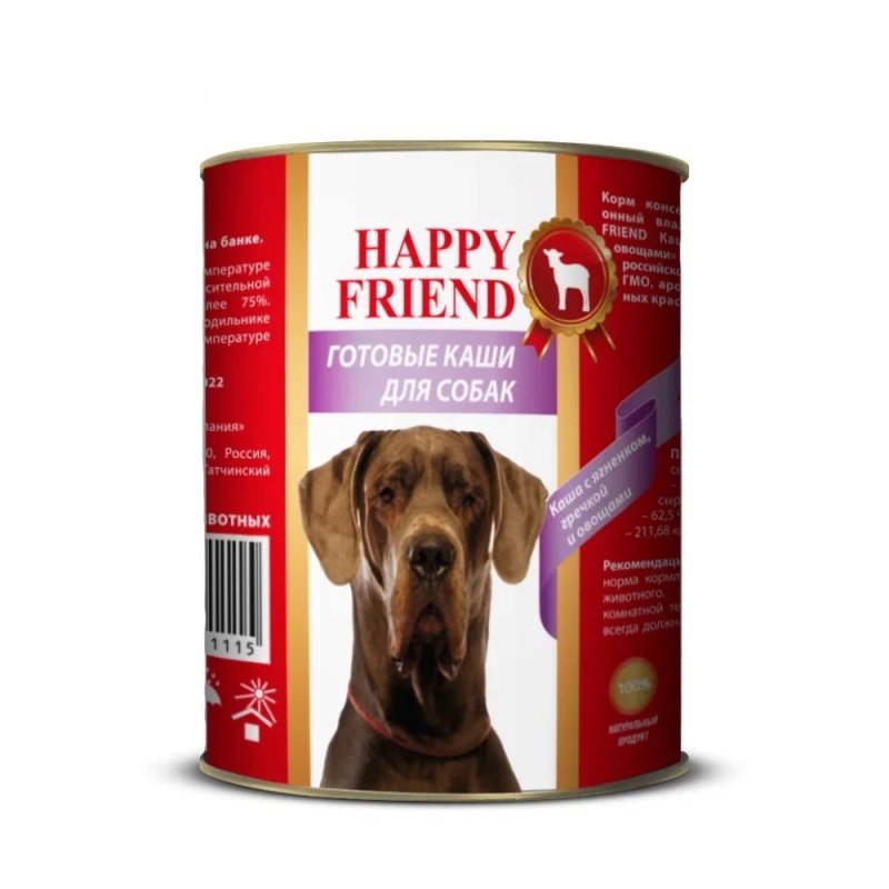 Корм для собак HAPPY FRIEND Каша с ягненком, гречкой и овощами 340г