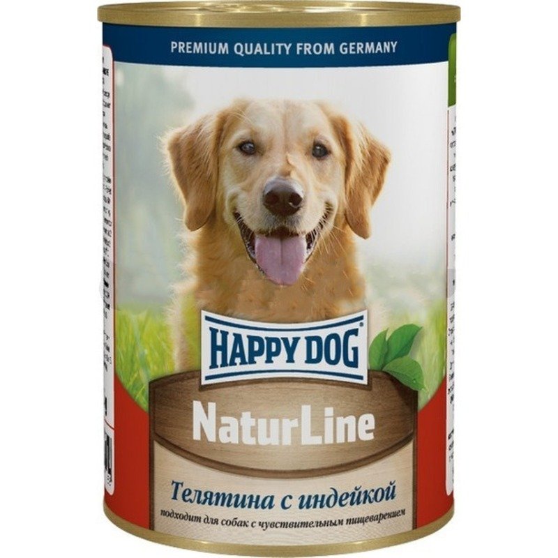 HAPPY DOG Happy Dog Natur Line полнорационный влажный корм для собак, фарш из телятины и индейки, в консервах - 410 г