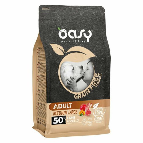 Oasy Dry Dog Grain Free Adult Medium сухой корм для взрослых собак средних и крупных пород беззерновой с ягненком 12 кг