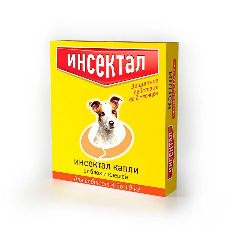 Инсектал капли для собак от 4-10 кг от клещей, блох, вшей, власоедов 0,8 мл