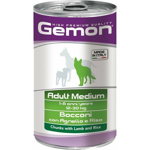 Консервы Gemon Dog Medium для собак средних пород с кусочками ягненка и рисом 12шт*1,25кг