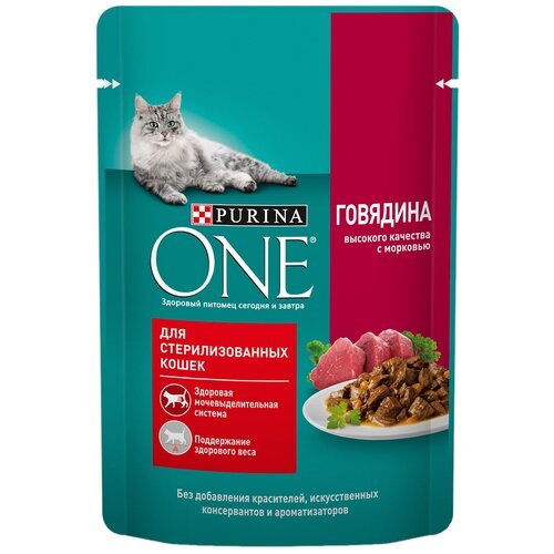 PURINA ONE для взрослых кастрированных котов и стерилизованных кошек с говядиной и морковью (75 гр)