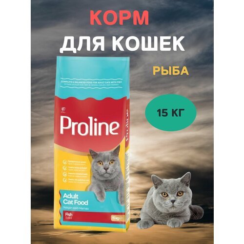 Сухой корм для кошек, с рыбой, PROLINE, 15 кг