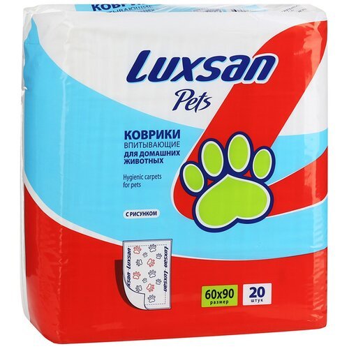 Пеленки для собак впитывающие Luxsan Pets с рисунком 90х90х60 см 20 шт. 1 шт. 90 см 90 см 60 см белый/синий/красный