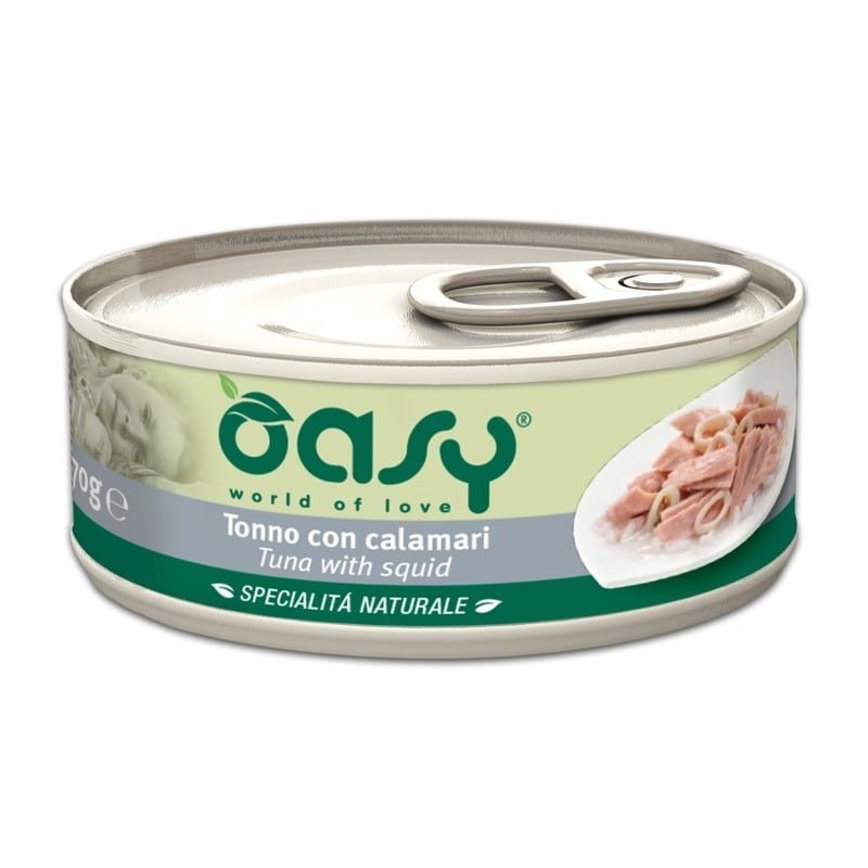 Oasy Wet cat Specialita Naturali влажный корм для кошек, с тунцом и кальмаром, в консервах - 70 г