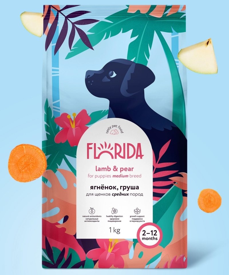 FLORIDA FLORIDA сухой корм для щенков средних пород с ягненком и грушей (1 кг)