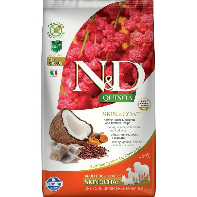 Farmina N&D Dog Grain Free quinoa skin & coat herring корм для собак здоровая кожа и шерсть с сельдью и киноа 2,5 кг