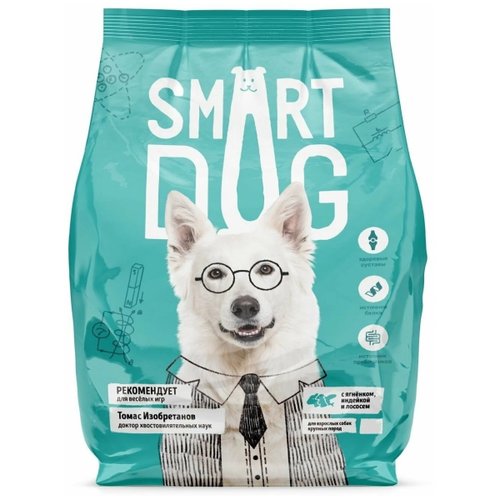 Smart Dog Корм для взрослых собак крупных пород, три вида мяса с ягнёнком, лососем, индейкой (12 кг)