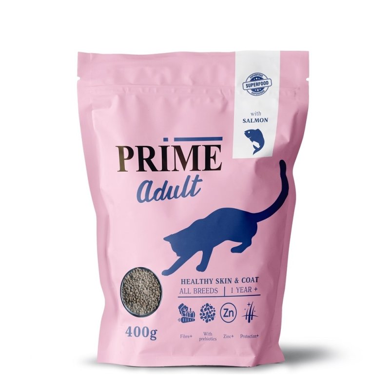 Prime Prime сухой корм для кошек с лососем с 12 мес., здоровая кожа и шерсть (2 кг)