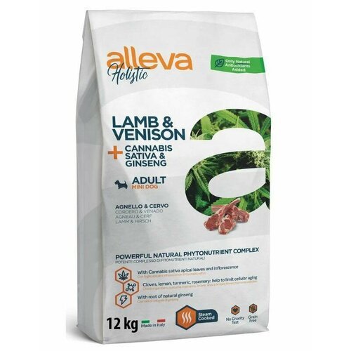 Сухой корм Alleva Holistic Dog Adult Mini Lamb & Venison + Hemp & Ginseng для взрослых собак мелких пород, с ягнёнком, олениной, женьшенем, 12 кг